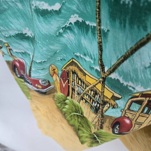 Vintage RJC Hawaiian Aloha Shirt Woody Cars Palms 100% Cotton Button Down 2xl - Picture 8 of 16